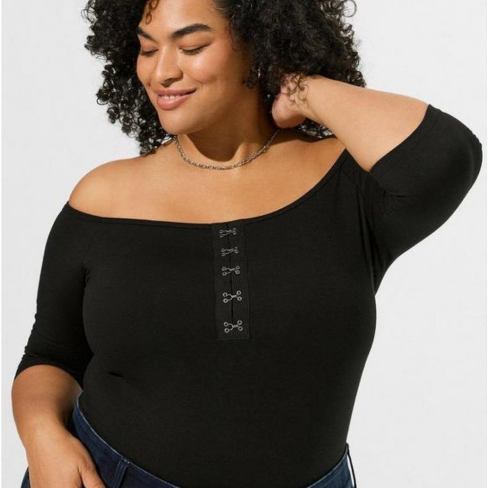 Black off the shoulders cute fitted long top brand new never worn